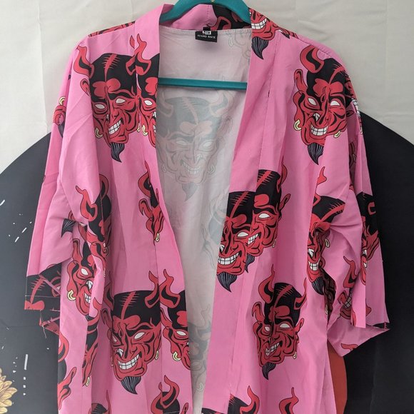 Stand Back Other - Pink Devil Print Kimono Wrap